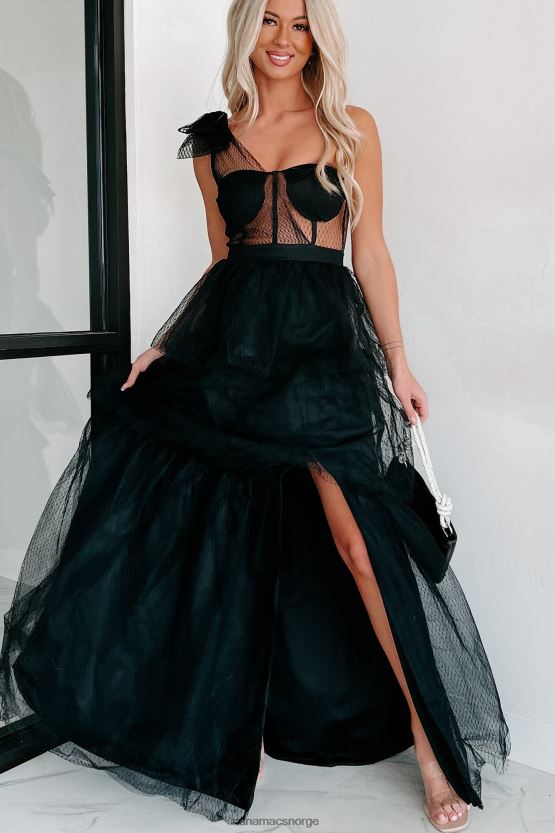 svart NanaMacs få hoder til å snu den ene skulderen lagdelt maxikjole 402NJ02368