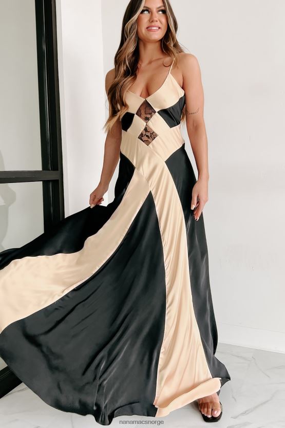 svart/taupe NanaMacs mori to tone maxikjole 402NJ02379