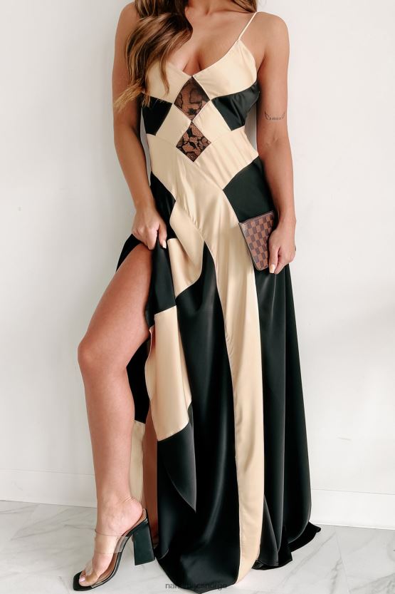 svart/taupe NanaMacs mori to tone maxikjole 402NJ02379