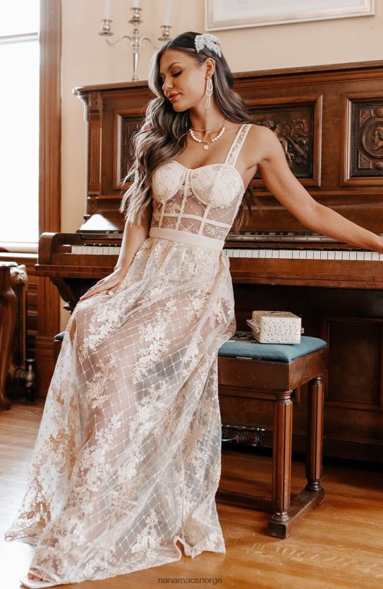 vintage taupe NanaMacs regel rullebanen shorts fôret barokk blonder maxi kjole 402NJ02399