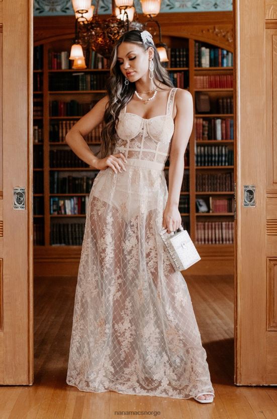 vintage taupe NanaMacs regel rullebanen shorts fôret barokk blonder maxi kjole 402NJ02399