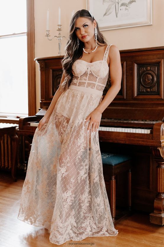 vintage taupe NanaMacs regel rullebanen shorts fôret barokk blonder maxi kjole 402NJ02399