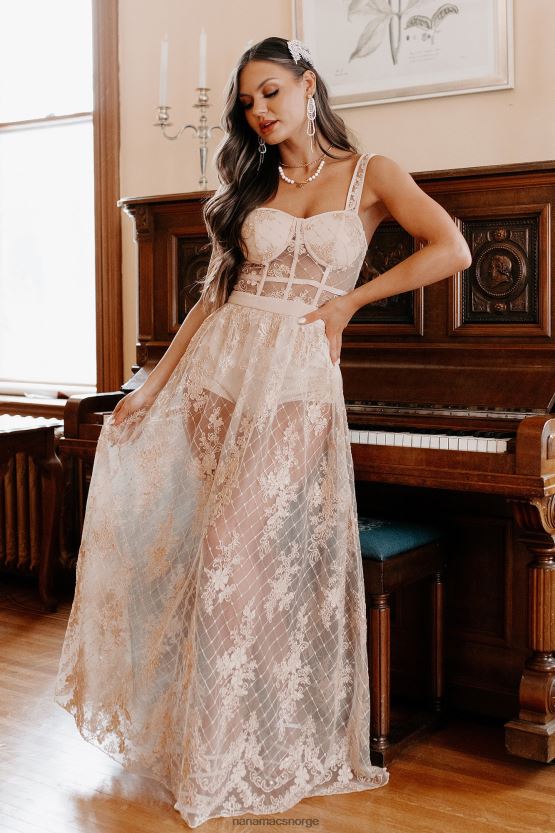 vintage taupe NanaMacs regel rullebanen shorts fôret barokk blonder maxi kjole 402NJ02399