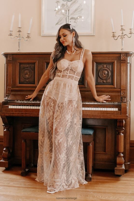 vintage taupe NanaMacs regel rullebanen shorts fôret barokk blonder maxi kjole 402NJ02399