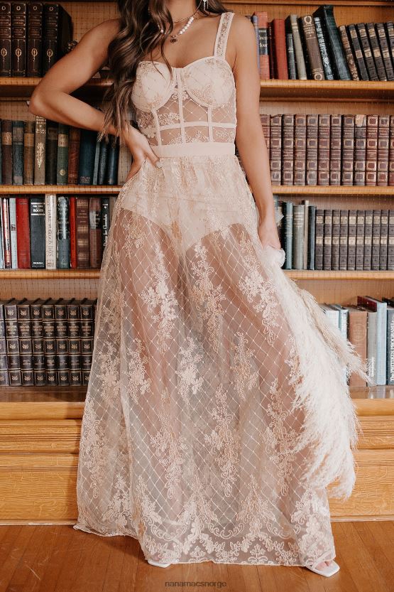 vintage taupe NanaMacs regel rullebanen shorts fôret barokk blonder maxi kjole 402NJ02399