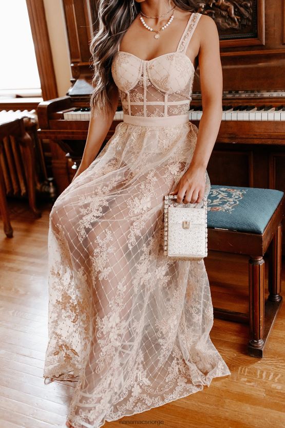 vintage taupe NanaMacs regel rullebanen shorts fôret barokk blonder maxi kjole 402NJ02399