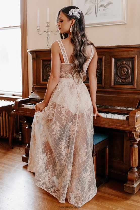 vintage taupe NanaMacs regel rullebanen shorts fôret barokk blonder maxi kjole 402NJ02399