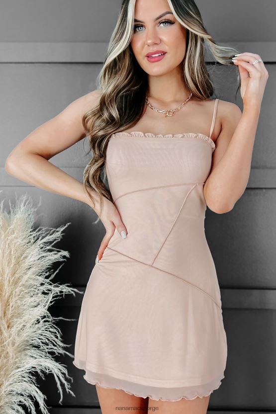 aprikos NanaMacs asymmetrisk skjønnhet mesh asymmetrisk søm mini kjole 402NJ02173