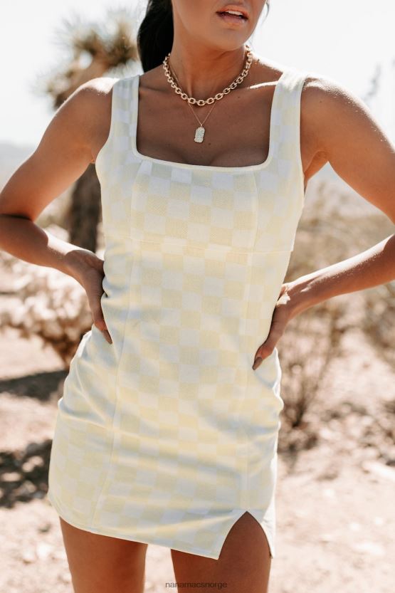 beige NanaMacs to the races checker print denim minikjole 402NJ02193