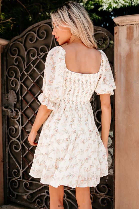 elfenbein NanaMacs hage villa floral smocked off skulderen mini kjole 402NJ02089