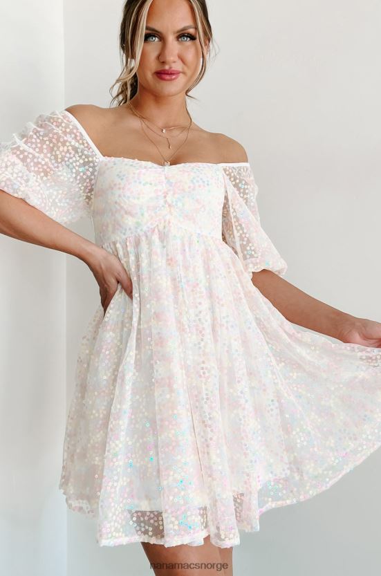 elfenbein NanaMacs å være søt som godteri puffermet floral paljett mini kjole 402NJ02093