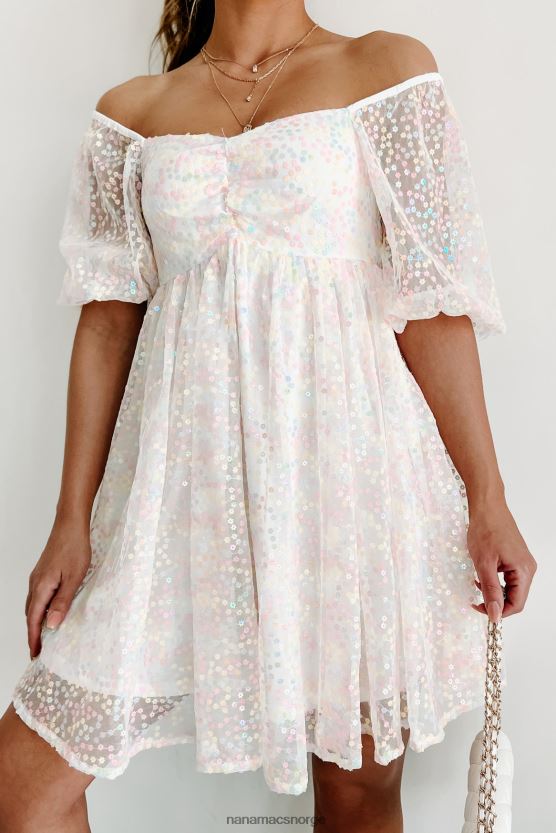 elfenbein NanaMacs å være søt som godteri puffermet floral paljett mini kjole 402NJ02093