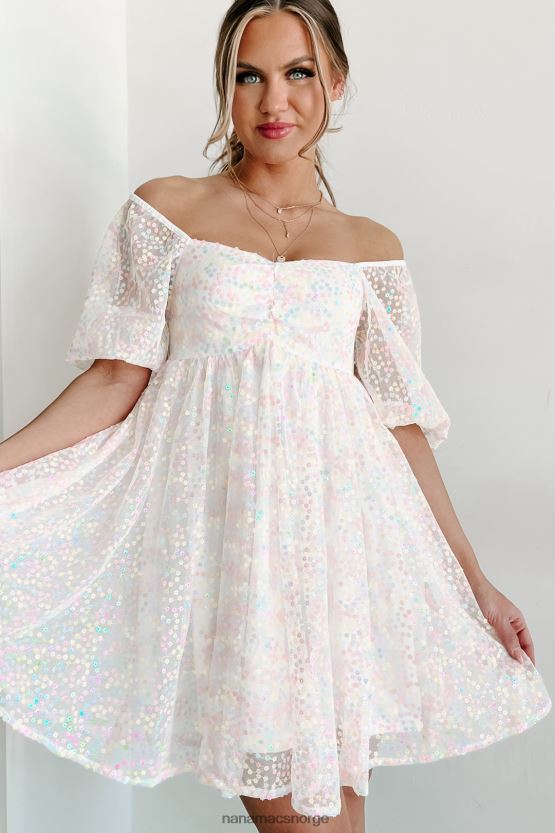 elfenbein NanaMacs å være søt som godteri puffermet floral paljett mini kjole 402NJ02093