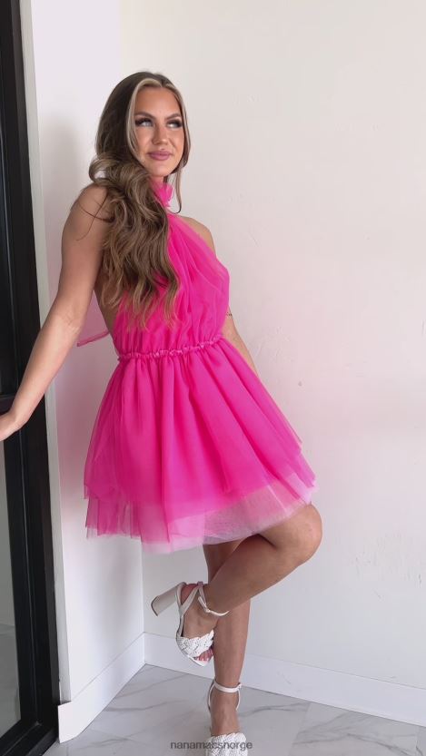 fuchsia NanaMacs dristig minikjole i tyll med halter hals 402NJ02023