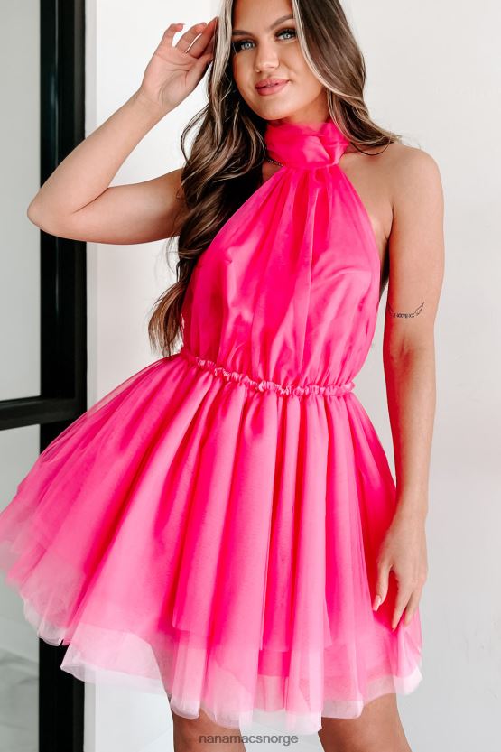 fuchsia NanaMacs dristig minikjole i tyll med halter hals 402NJ02023