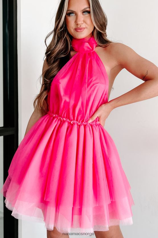 fuchsia NanaMacs dristig minikjole i tyll med halter hals 402NJ02023