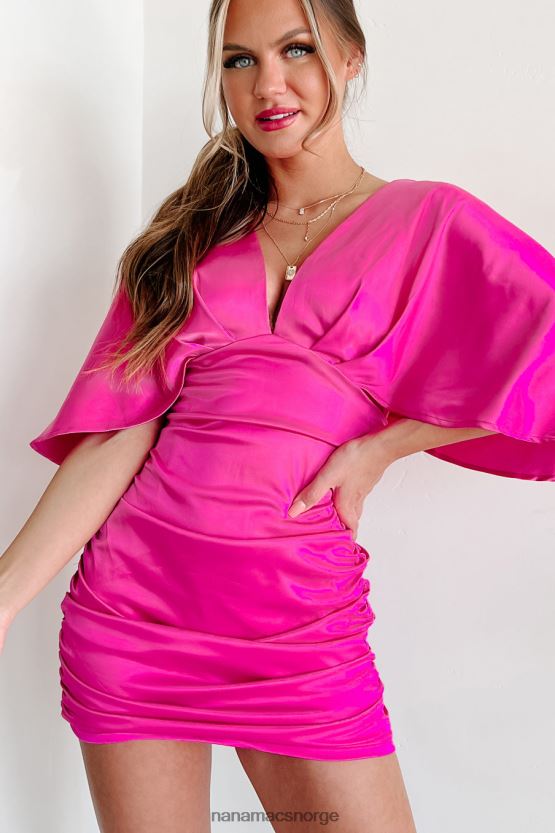 fuchsia NanaMacs flørtende følelse av rynket minikjole 402NJ02021