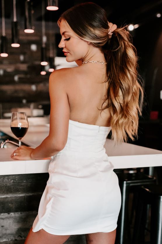 hvit NanaMacs få det jente sateng stroppeløs minikjole 402NJ02155