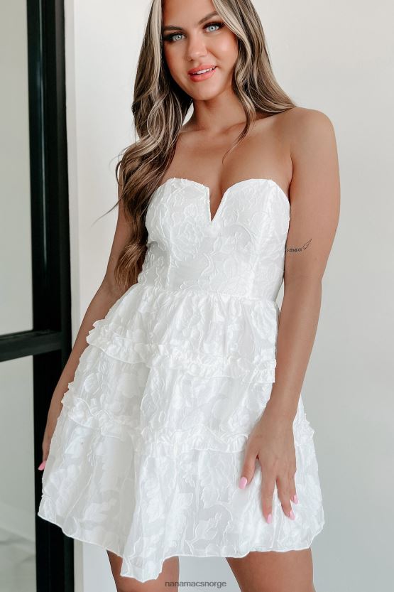 hvit NanaMacs fant min inspirasjon floral jacquard stroppeløs minikjole 402NJ01826