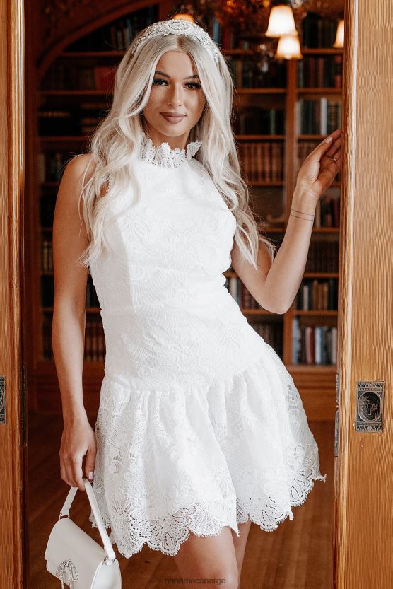 hvit NanaMacs høyere klasse babe blonder høy hals mini kjole 402NJ02100
