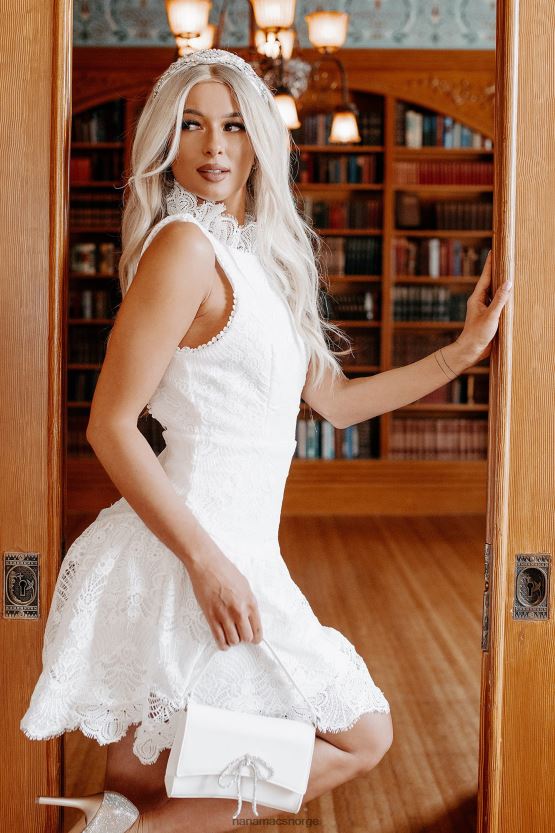 hvit NanaMacs høyere klasse babe blonder høy hals mini kjole 402NJ02100