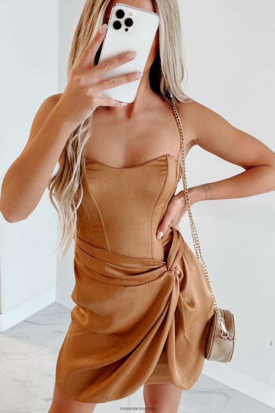 karamell NanaMacs få det jente sateng stroppeløs minikjole 402NJ02119