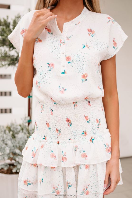 krem NanaMacs deeandra printet smocked midje volang minikjole 402NJ02236