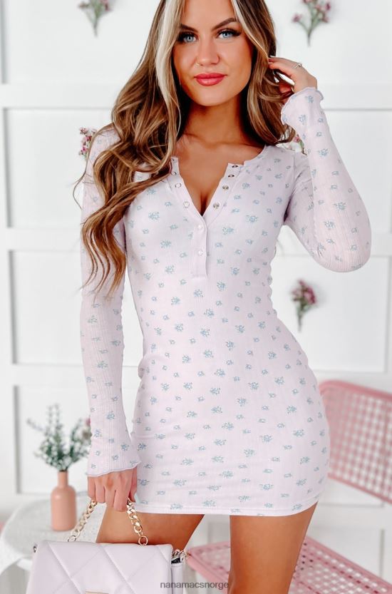 lavendel NanaMacs være søt langermet floral mini kjole 402NJ02172