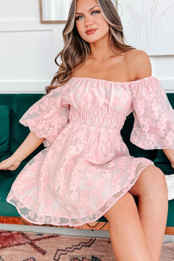 lyserosa NanaMacs snakk søtt blomstret minikjole med puffermer 402NJ02104