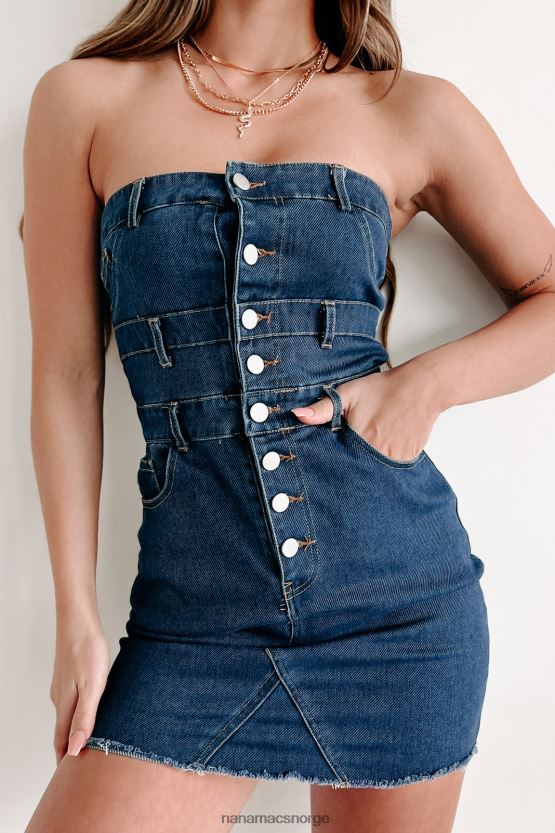 mørk denim NanaMacs det er alt for deg stroppeløs denim minikjole 402NJ02012