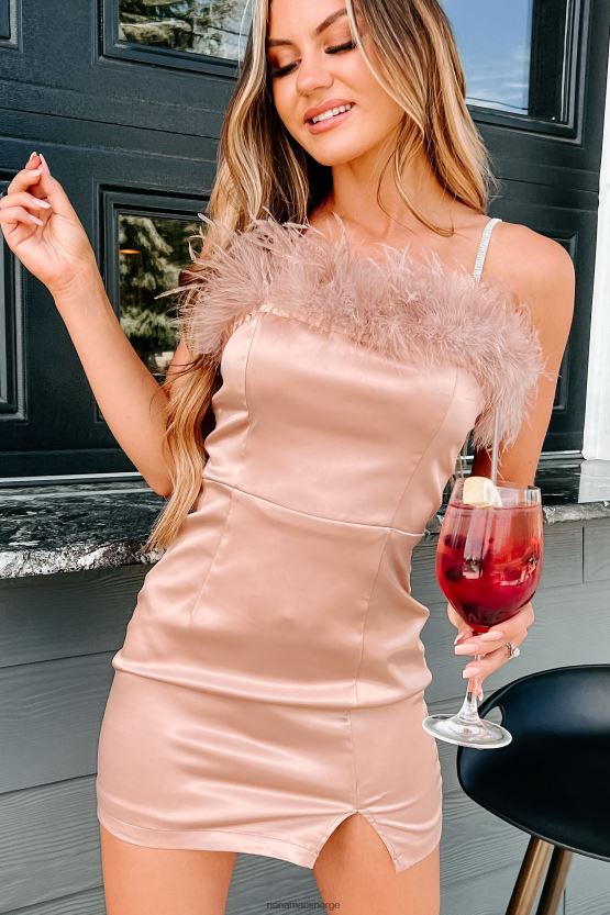 mokka NanaMacs kan ikke bur rhinestone stropp fjær trim mini kjole 402NJ02153