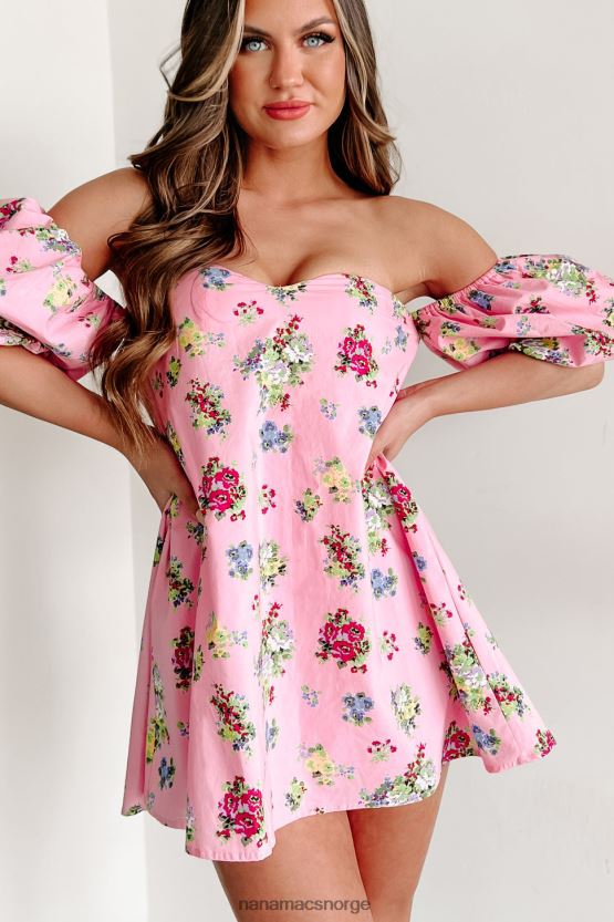 rosa NanaMacs leksjoner av kjærlighet floral puff sleeve mini kjole 402NJ01979