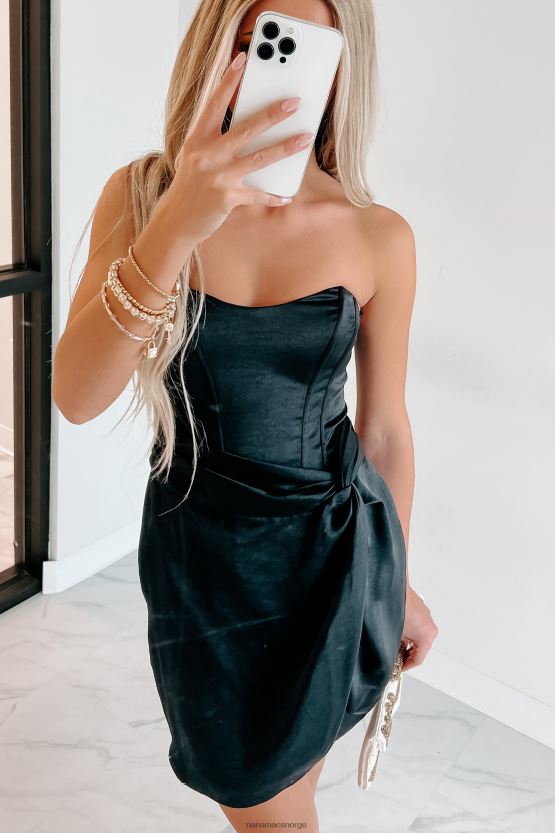 svart NanaMacs få det jente sateng stroppeløs minikjole 402NJ02122