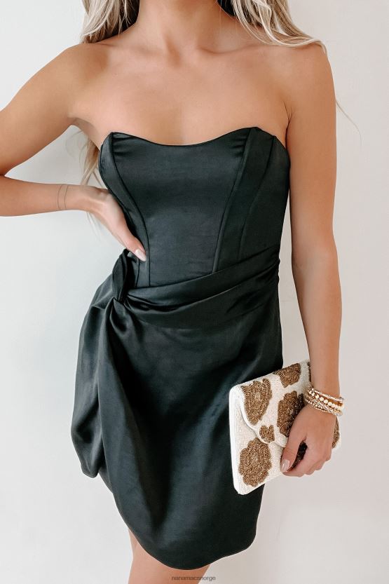 svart NanaMacs få det jente sateng stroppeløs minikjole 402NJ02122