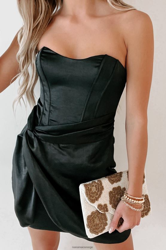 svart NanaMacs få det jente sateng stroppeløs minikjole 402NJ02122