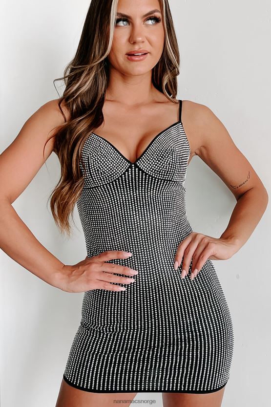 svart NanaMacs festsøkende rhinestone minikjole 402NJ01891