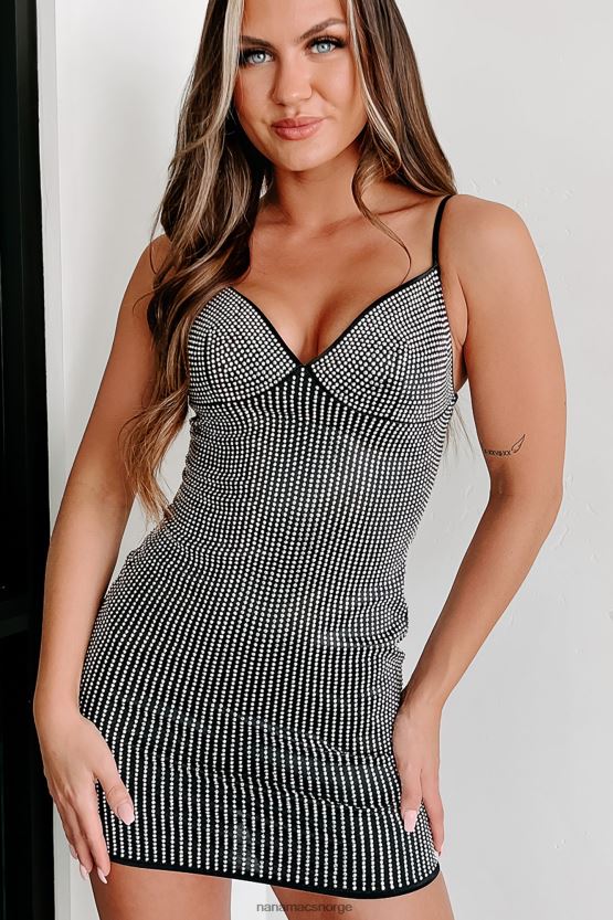 svart NanaMacs festsøkende rhinestone minikjole 402NJ01891