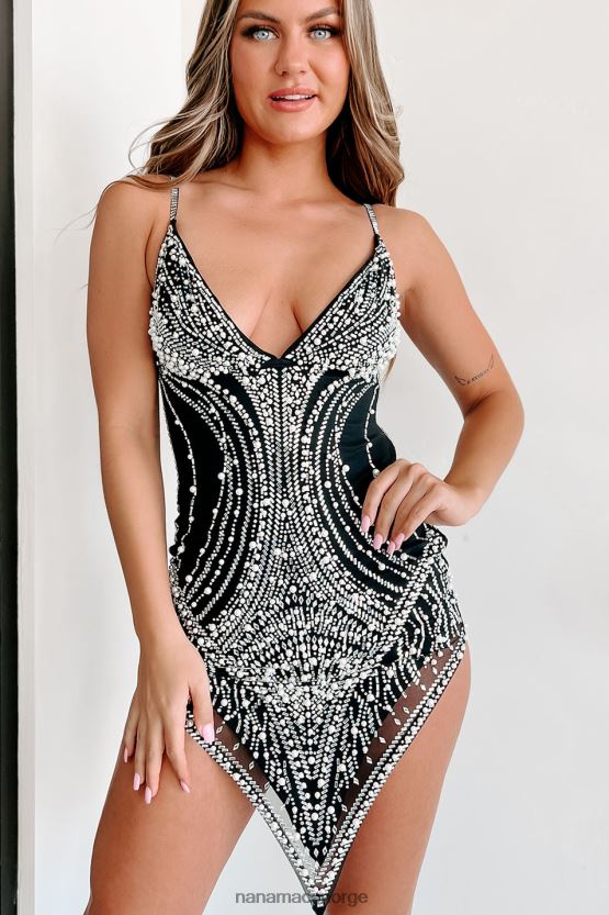 svart NanaMacs glamour jente rhinestone/perle spiss minikjole 402NJ01823