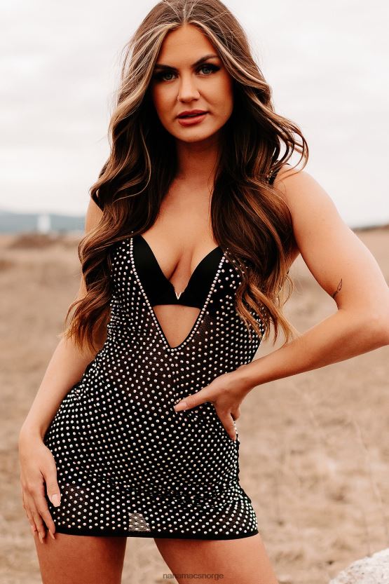 svart NanaMacs helt klart en babe ren rhinestone mini kjole 402NJ02091