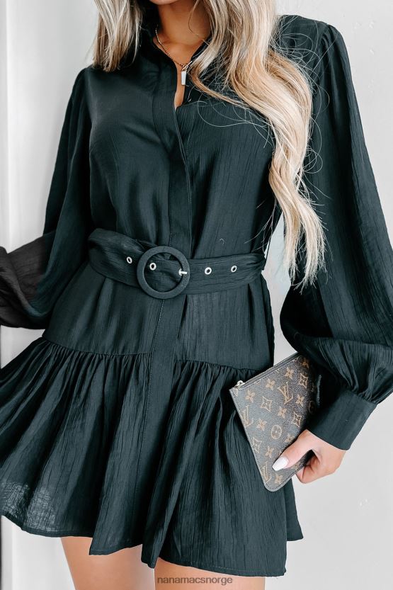 svart NanaMacs når du ankommer langermet beltede minikjole 402NJ02453