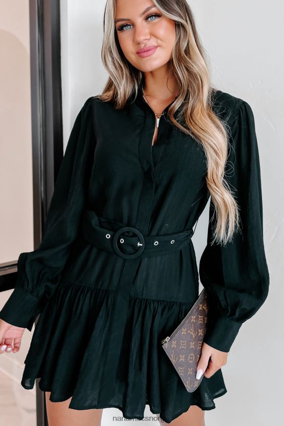 svart NanaMacs når du ankommer langermet beltede minikjole 402NJ02453