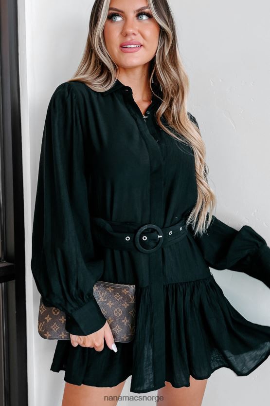 svart NanaMacs når du ankommer langermet beltede minikjole 402NJ02453