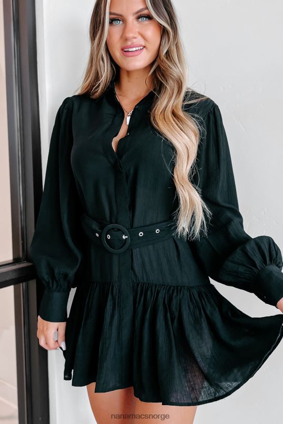 svart NanaMacs når du ankommer langermet beltede minikjole 402NJ02453