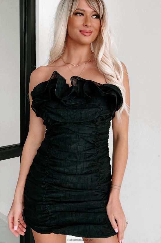 svart NanaMacs noen siste tanker ruched stroppeløs mini kjole 402NJ02048
