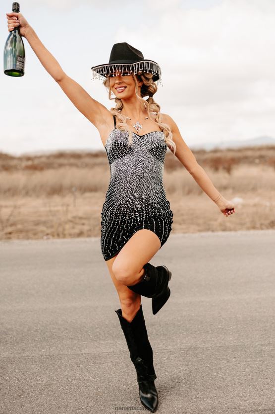 svart NanaMacs omfavner natten rhinestone minikjole 402NJ01998