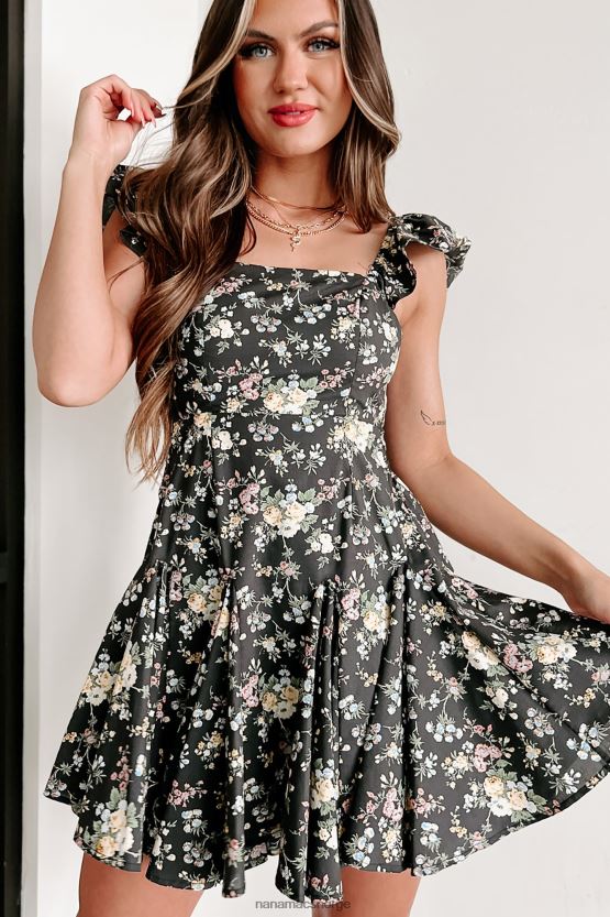 svart NanaMacs perfekt dame floral minikjole med åpen rygg 402NJ01987