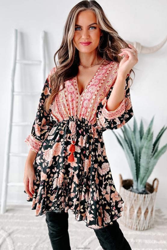 svart/rosa NanaMacs joyful soul minikjole med volangkant med blandet trykk 402NJ02208