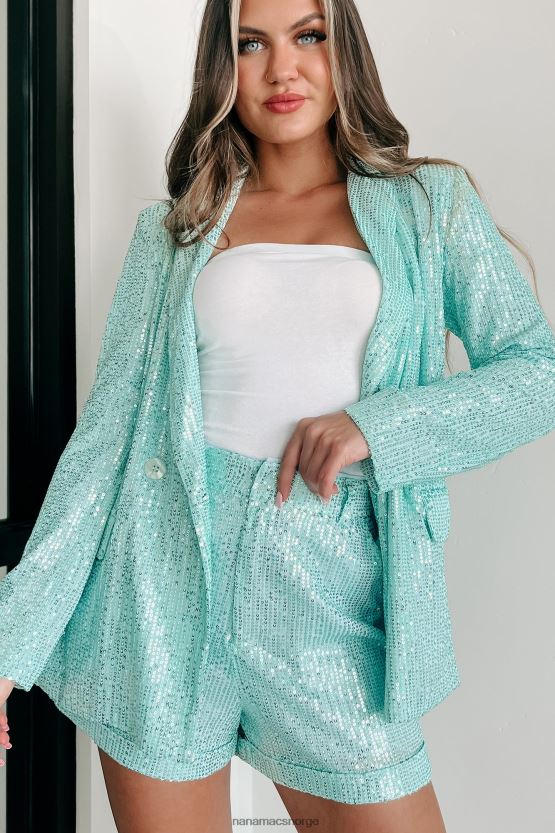 blå NanaMacs ikonisk sofistikert paljett todelt blazer kort sett 402NJ01560