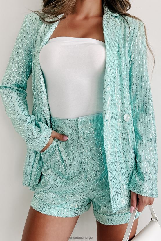 blå NanaMacs ikonisk sofistikert paljett todelt blazer kort sett 402NJ01560