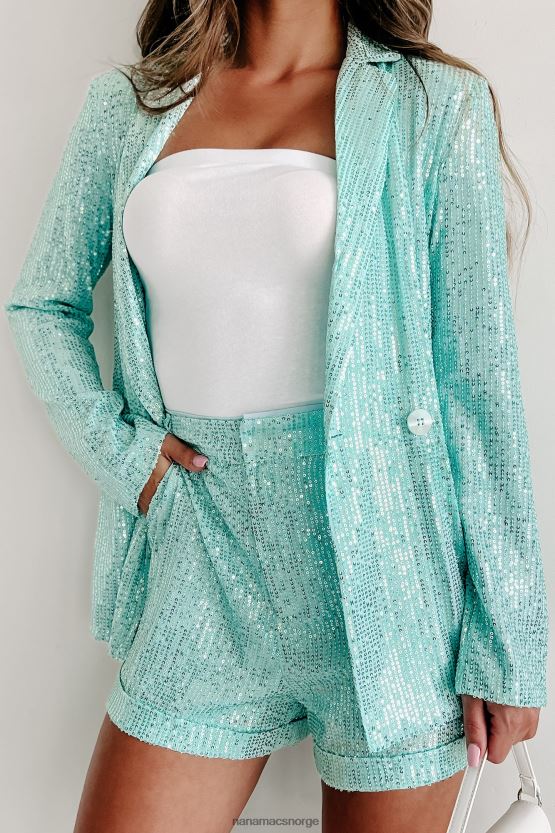 blå NanaMacs ikonisk sofistikert paljett todelt blazer kort sett 402NJ01560